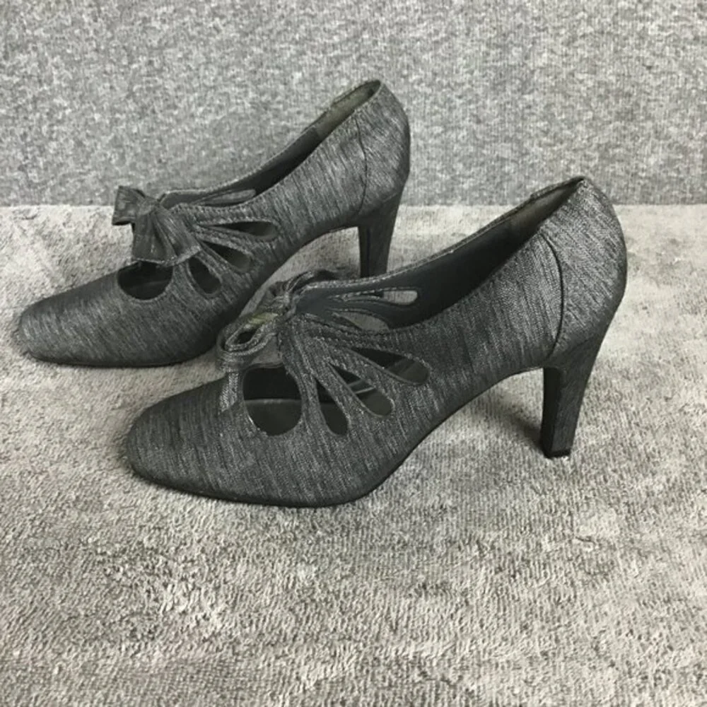 Ann Marino Ballet Toe Heels with Bow Sz 6M‎ Charcoal Gray Tear Drop Cut Outs